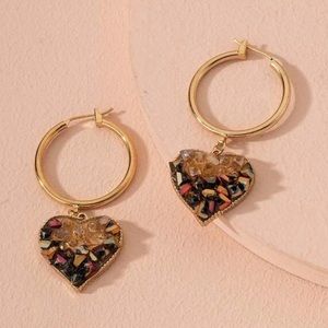 Gold Colored Heart Dangle Hoop Earring